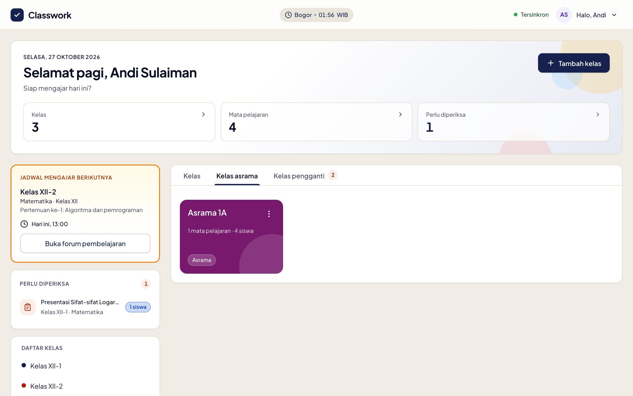 Boarding classes tab in the class list