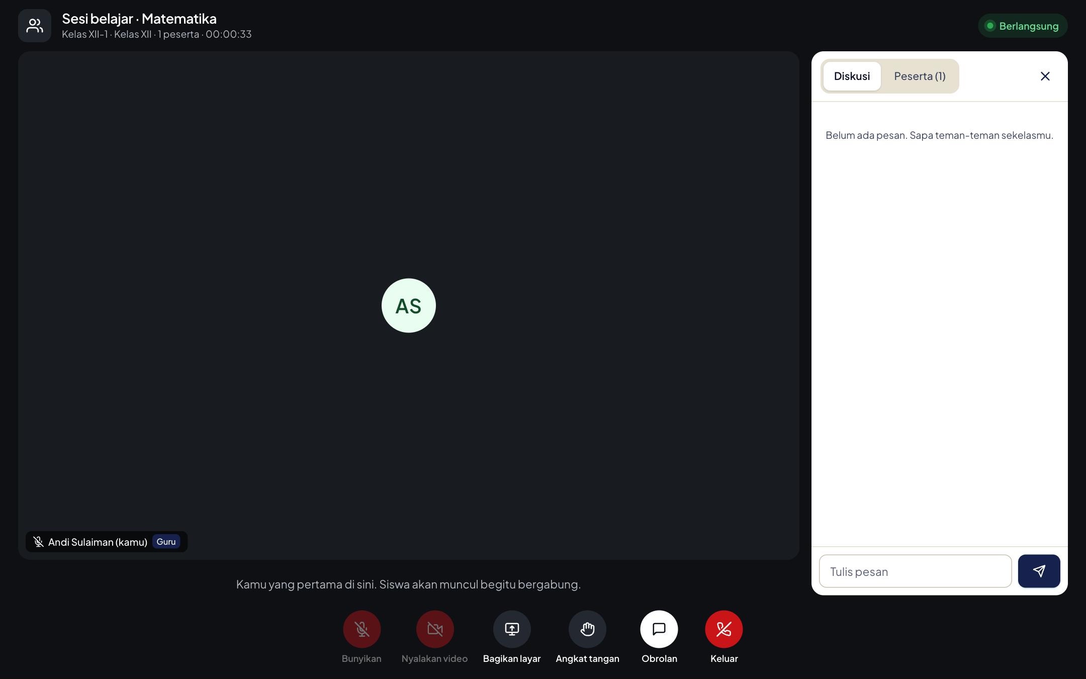 Live session: participant video grid with call controls